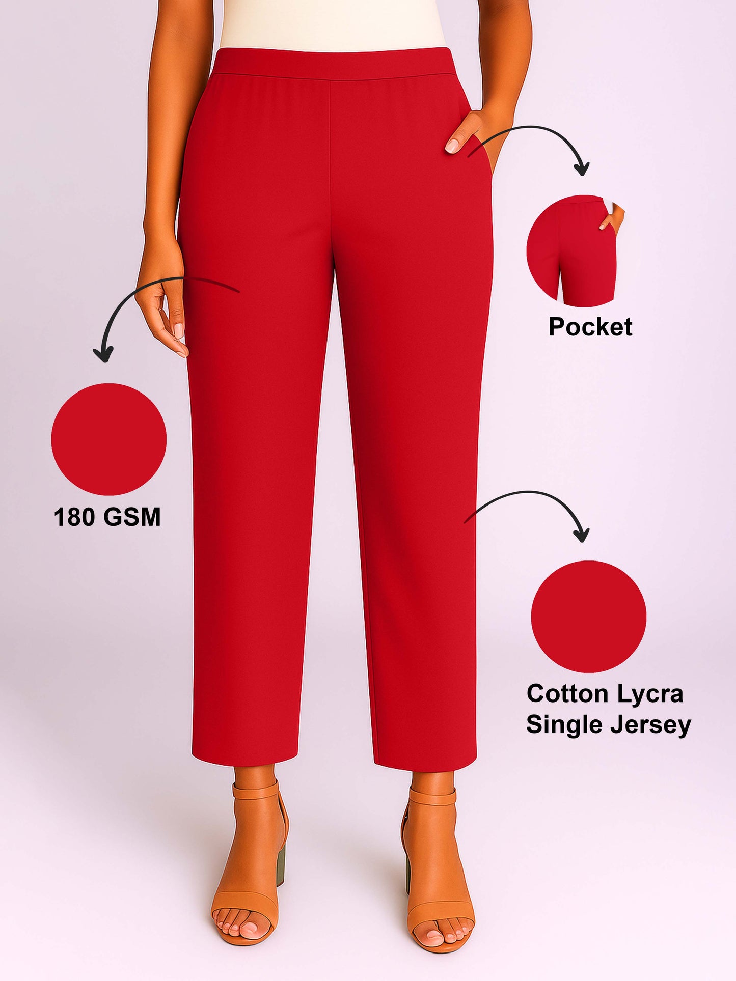 Sinduri Red Women's Solid Cotton Lycra Kurti Pant