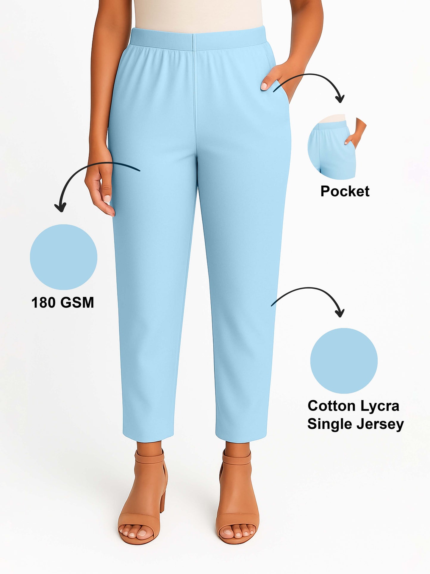 Sky Blue Women's Solid Cotton Lycra Kurti Pant