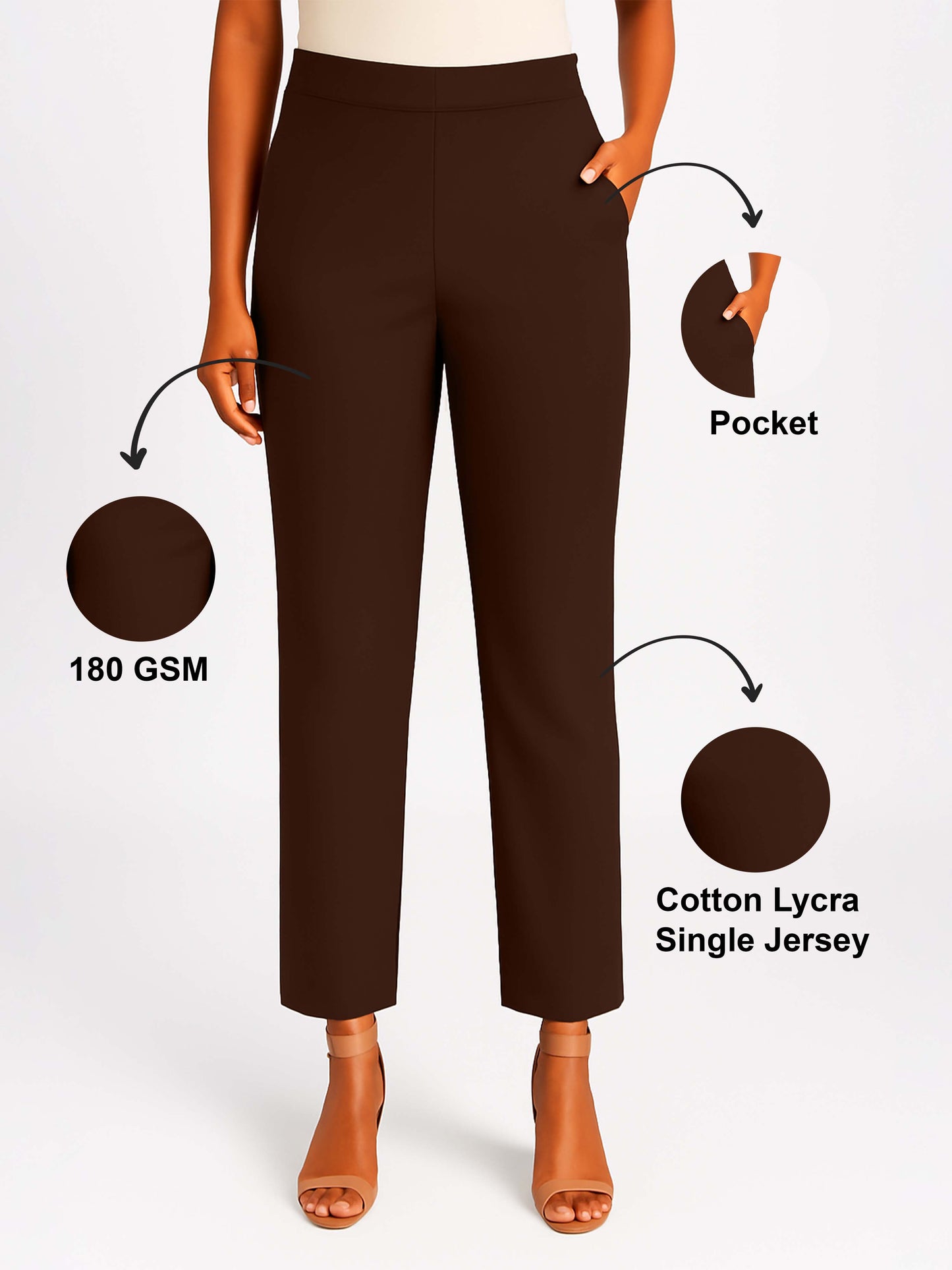 Deep Brown Women's Solid Cotton Lycra Kurti Pant
