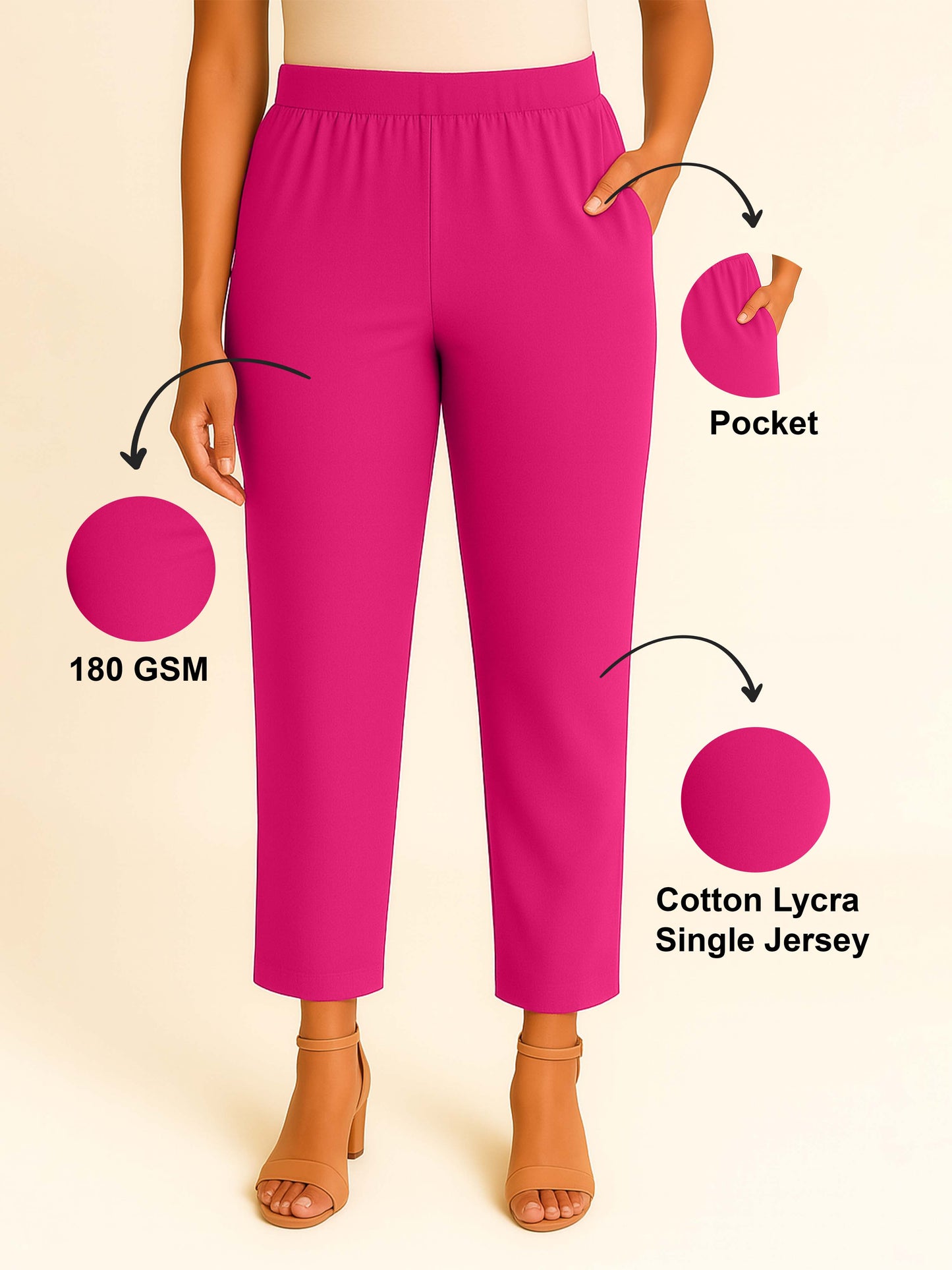BT Pink Women's Solid Cotton Lycra Kurti Pant