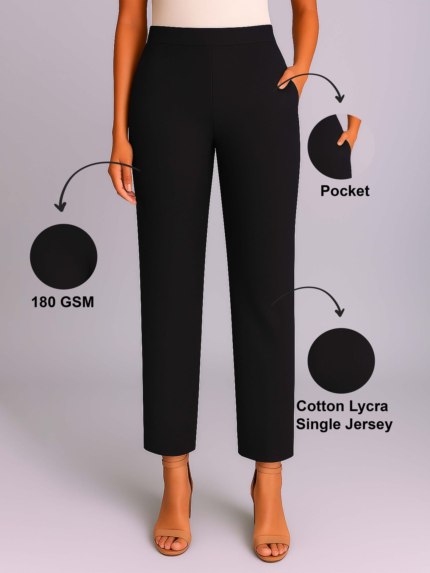 Black Women's Solid Cotton Lycra Kurti Pant