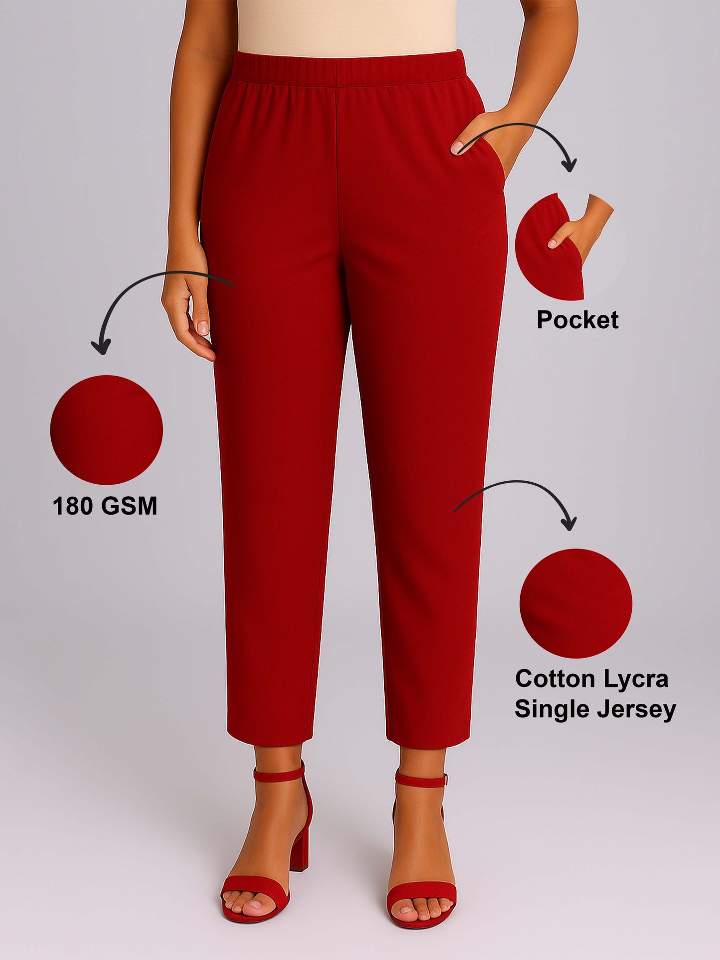 Red Women's Solid Cotton Lycra Kurti Pant