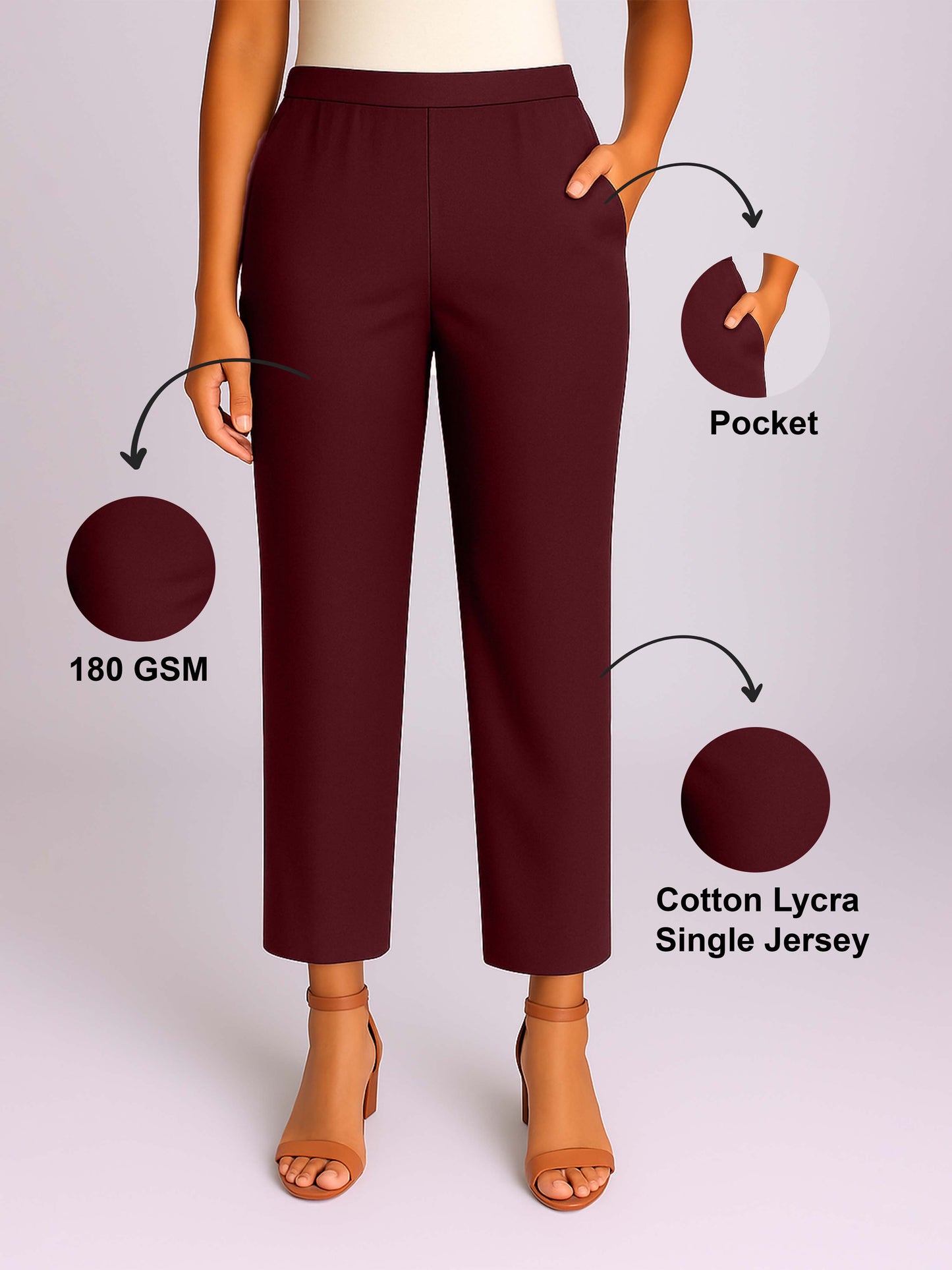 D.K. Maroon Women's Solid Cotton Lycra Kurti Pant