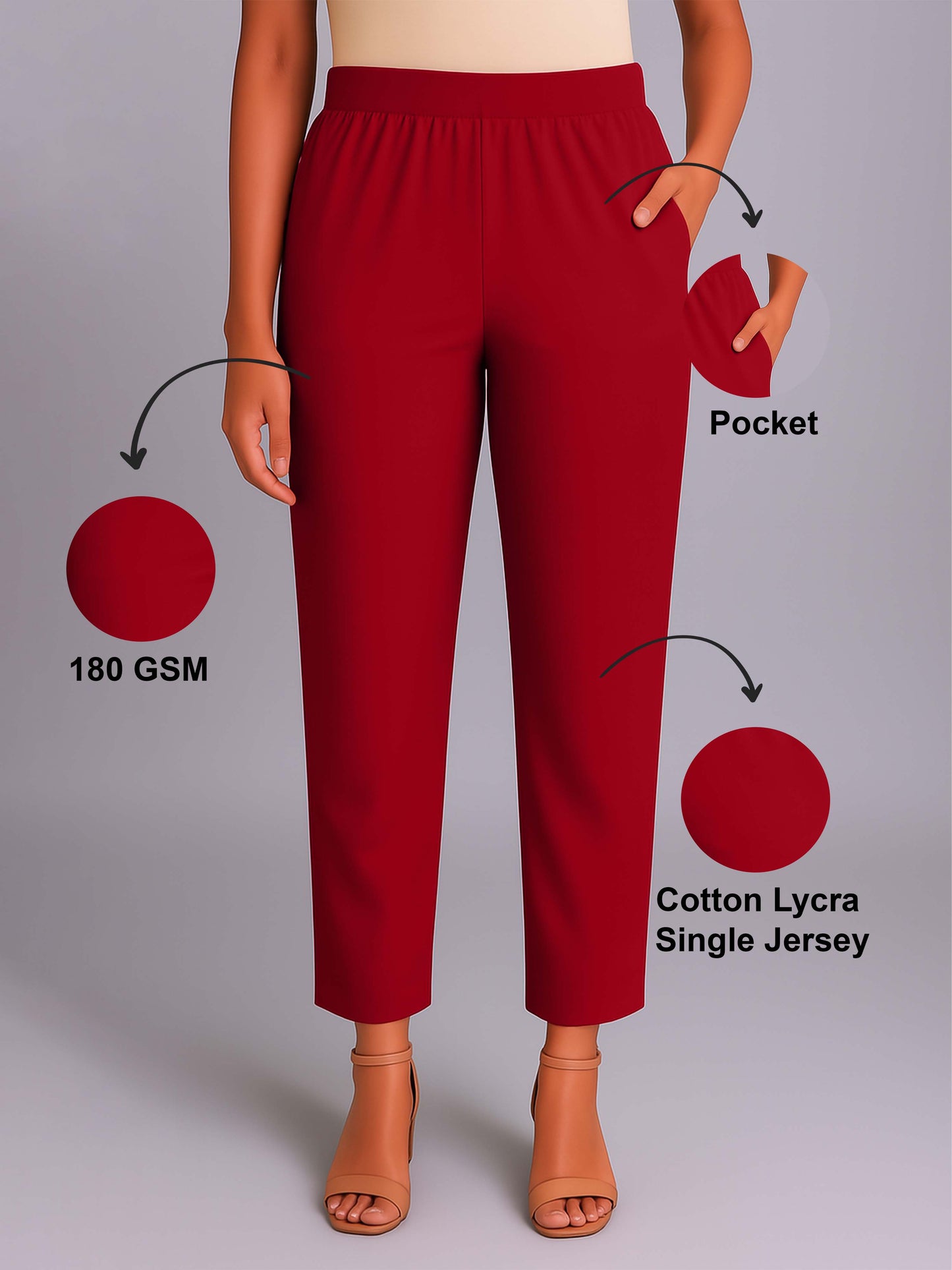 Blood Red Women's Solid Cotton Lycra Kurti Pant
