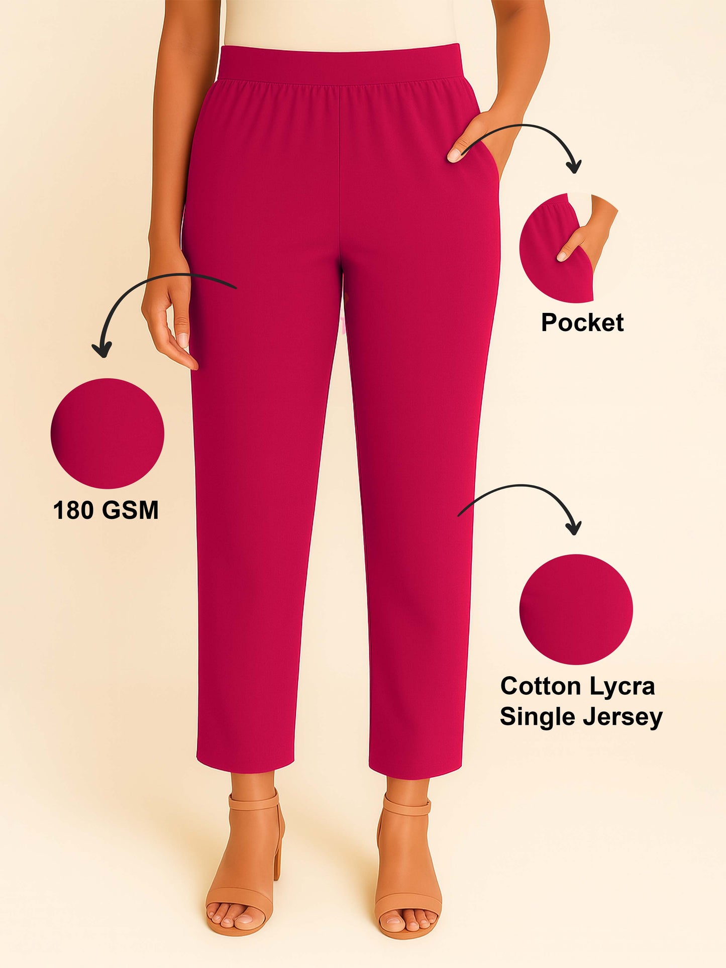 Bright Pink Women's Solid Cotton Lycra Kurti Pant