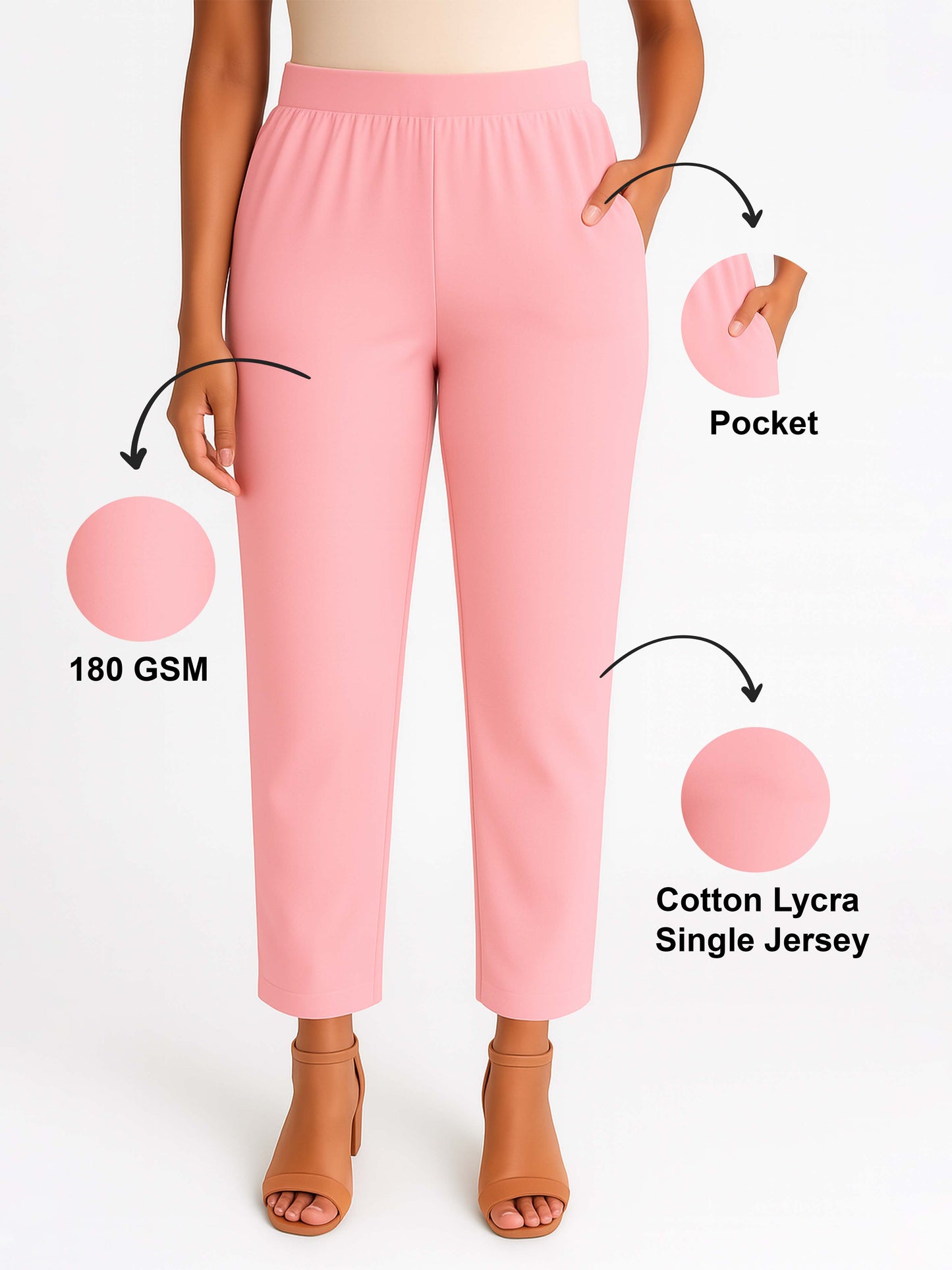 Baby Pink Women's Solid Cotton Lycra Kurti Pant