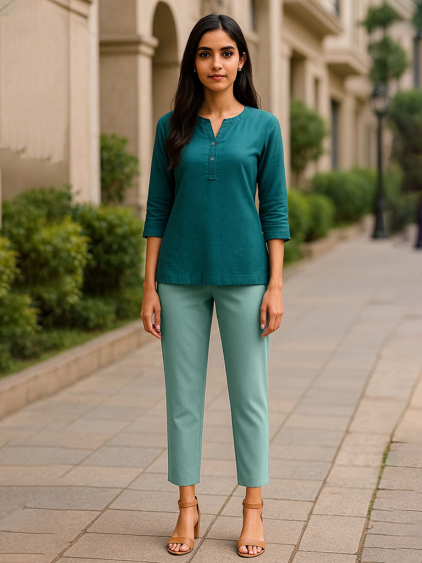 Steel Green Women's Solid Cotton Lycra Kurti Pant