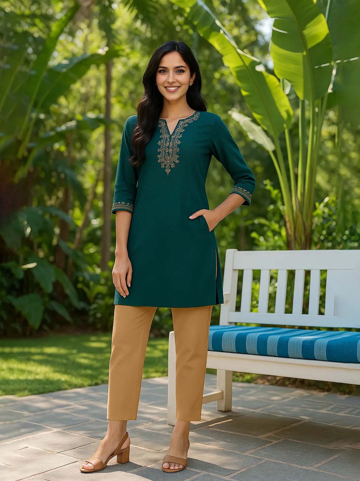 Lt. Beige Women's Solid Cotton Lycra Kurti Pant