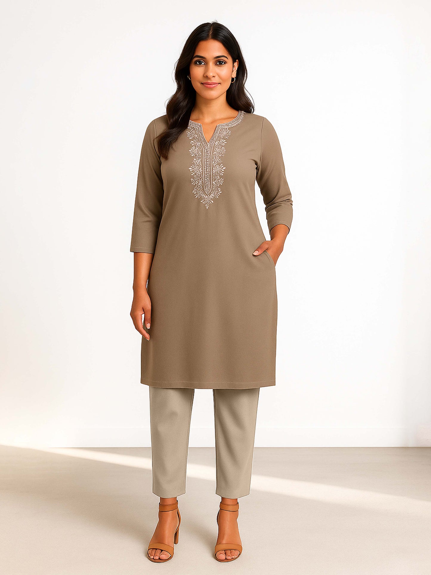 Oxford Tan Women's Solid Cotton Lycra Kurti Pant