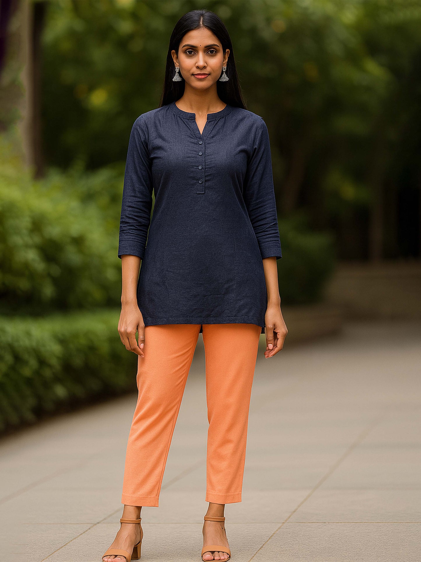 Salmon Buff Women's Solid Cotton Lycra Kurti Pant