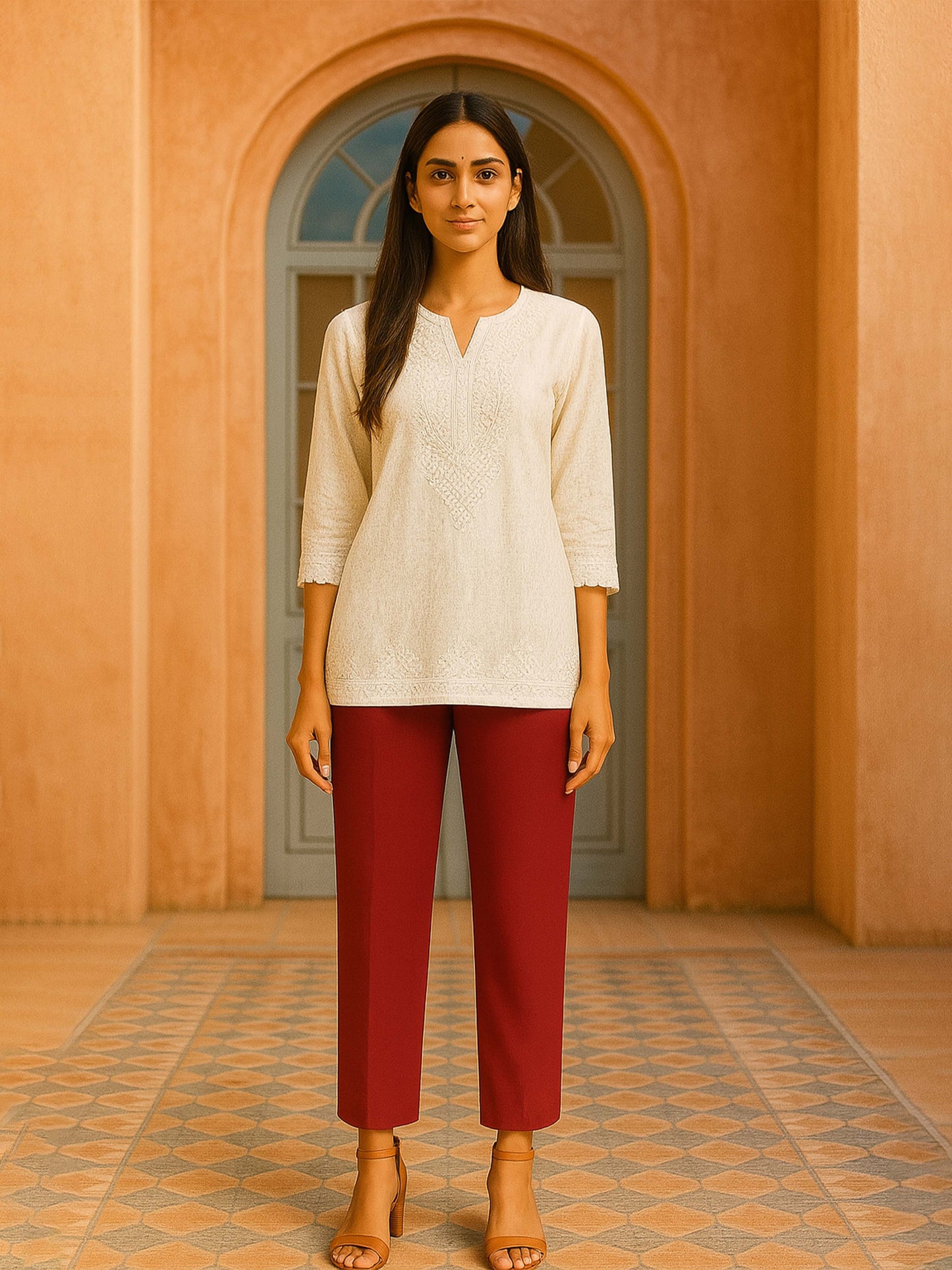 Light Maroon Women's Solid Cotton Lycra Kurti Pant