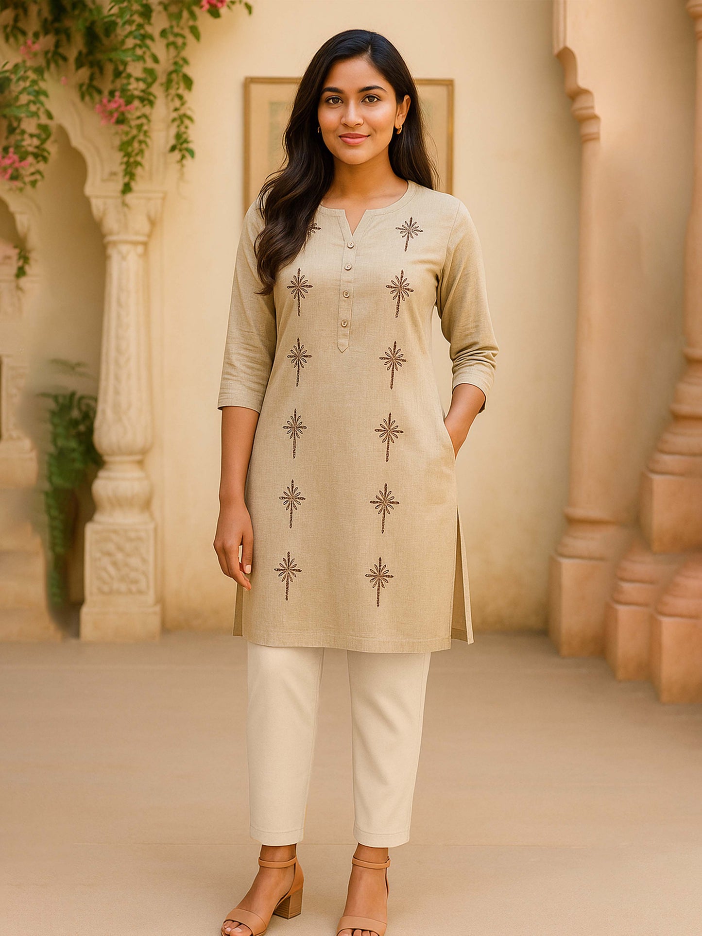 Sandshell Women's Solid Cotton Lycra Kurti Pant