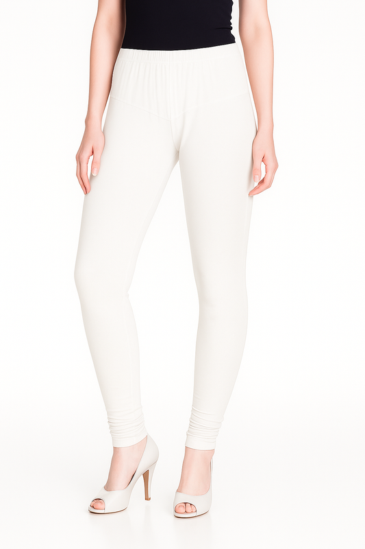 Off White Women's Solid Churidar Stretchable Cotton Blend Legging