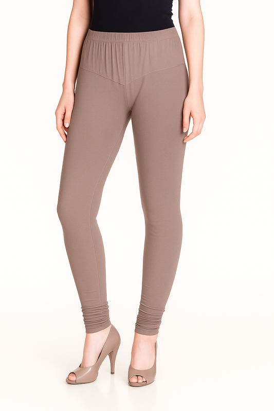 Brown Women's Solid Churidar Stretchable Cotton Blend Legging