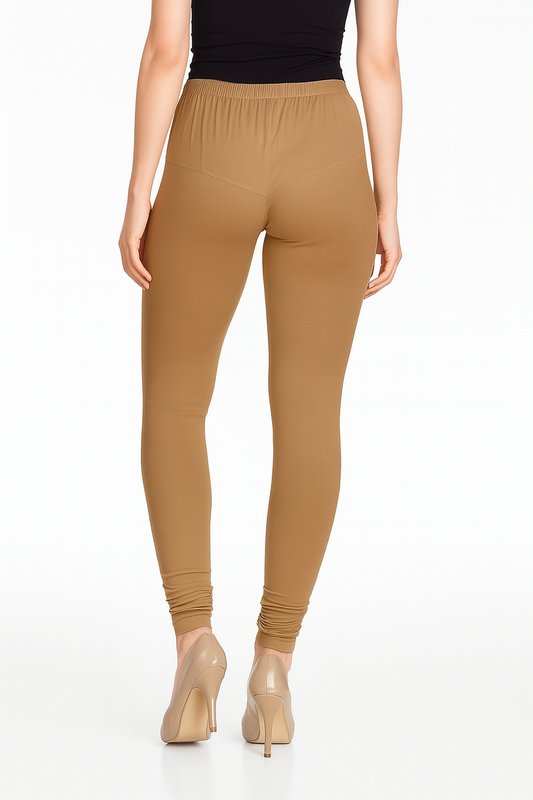 Dark Tan Women's Solid Churidar Stretchable Cotton Blend Legging