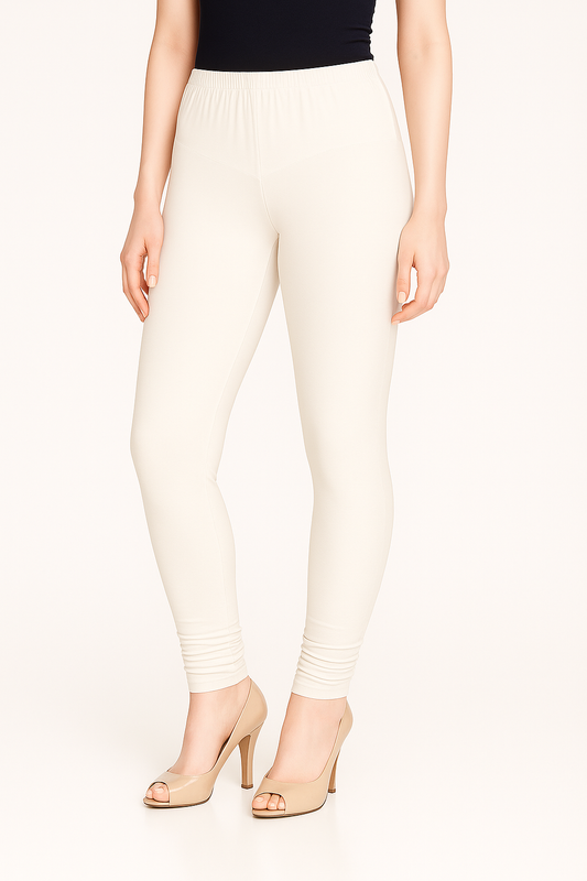 Cream Women's Solid Churidar Stretchable Cotton Blend Legging