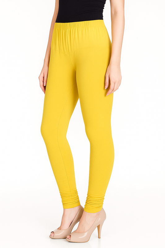 Sunshine Yellow Women's Solid Churidar Stretchable Cotton Blend Legging