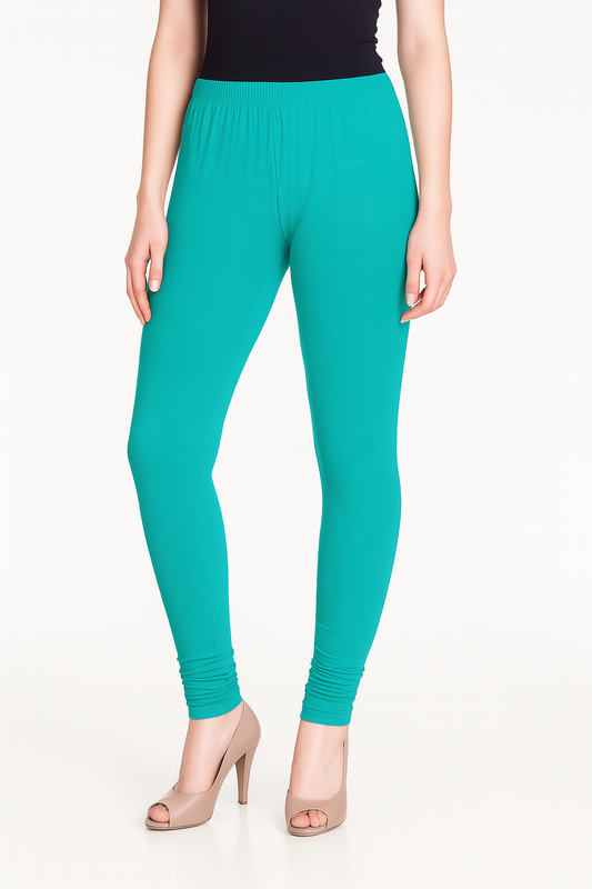 Aqua Green Women's Solid Churidar Stretchable Cotton Blend Legging
