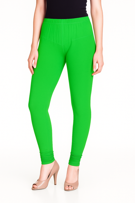 Parrot Green Women's Solid Churidar Stretchable Cotton Blend Legging