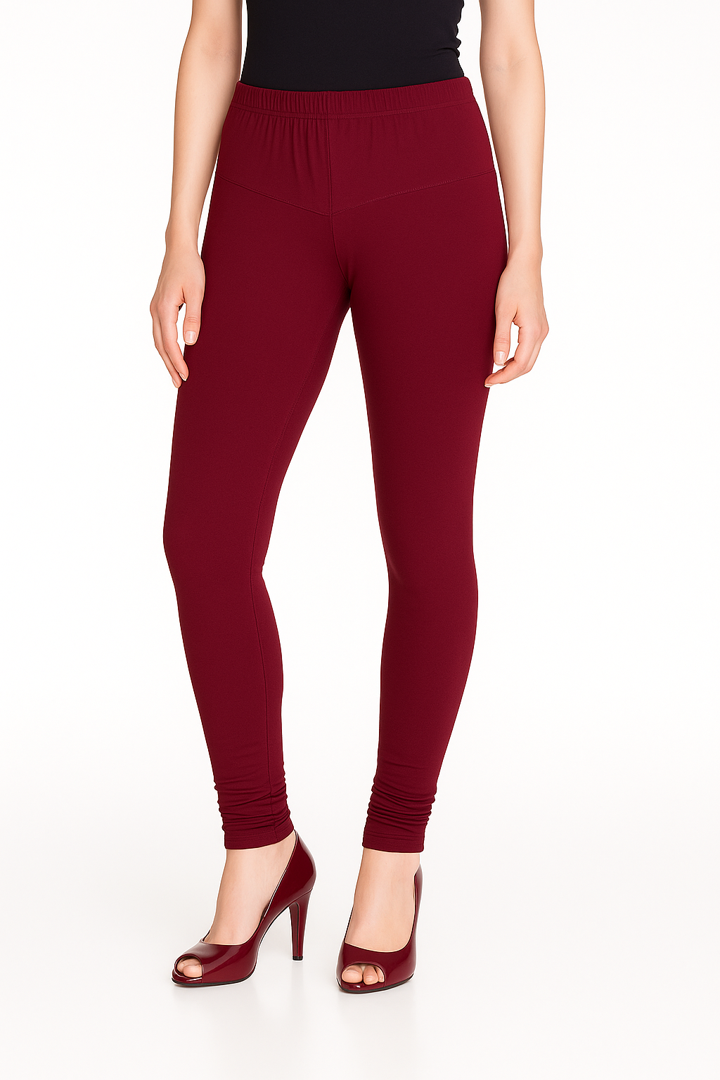 Maroon Women's Solid Churidar Stretchable Cotton Blend Legging