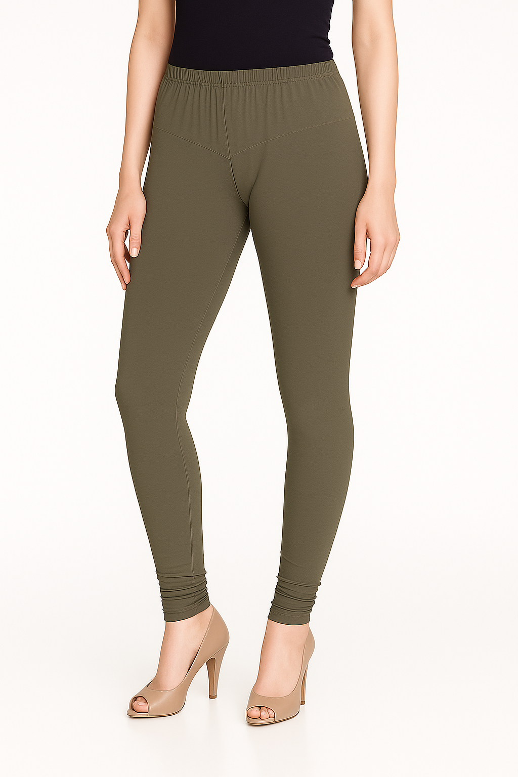 Olive Green Women's Solid Churidar Stretchable Cotton Blend Legging