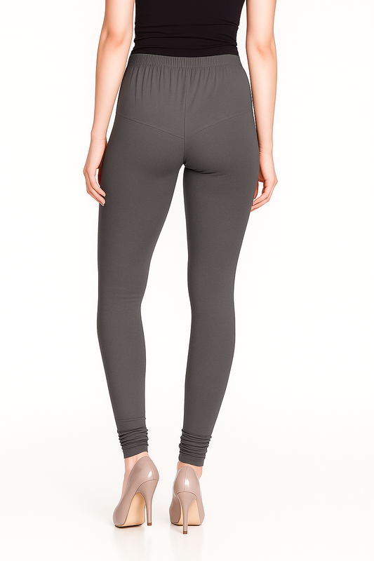 Steel Grey Women's Solid Churidar Stretchable Cotton Blend Legging