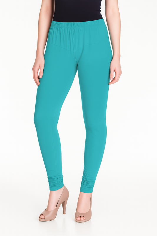 Light Blue Women's Solid Churidar Stretchable Cotton Blend Legging
