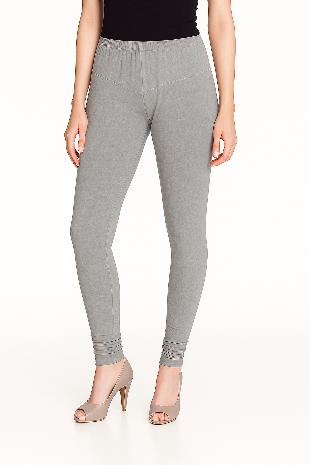 Grey Women's Solid Churidar Stretchable Cotton Blend Legging