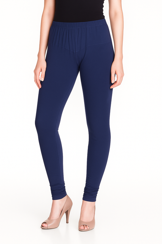Cornflower Blue Women's Solid Churidar Stretchable Cotton Blend Legging