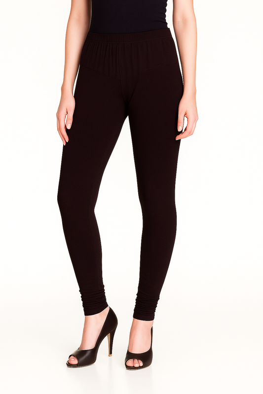 Deep Brown Women's Solid Churidar Stretchable Cotton Blend Legging