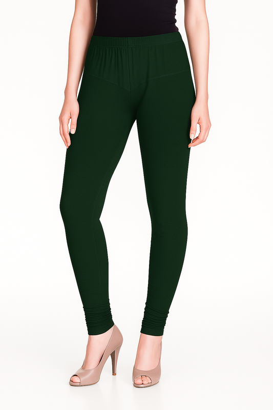 Forest Green Women's Solid Churidar Stretchable Cotton Blend Legging