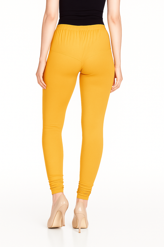 Gold Women's Solid Churidar Stretchable Cotton Blend Legging