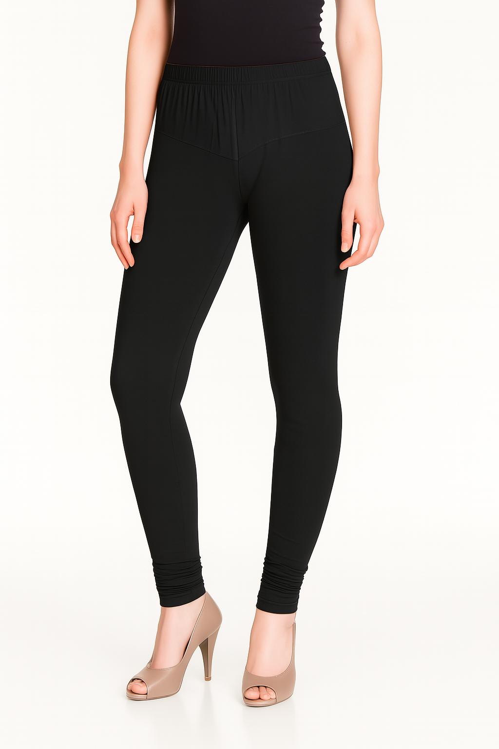 Black Women's Solid Churidar Stretchable Cotton Blend Legging
