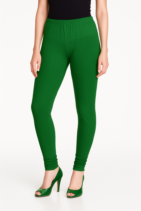Emerald Green Women's Solid Churidar Stretchable Cotton Blend Legging