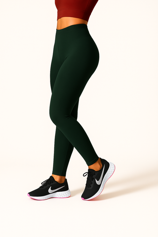 Women's Ankle Length Slim Fit Soft Stretchable Bottle Green Cotton Blend Leggings