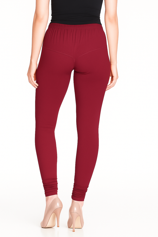 Light Maroon Women's Solid Churidar Stretchable Cotton Blend Legging