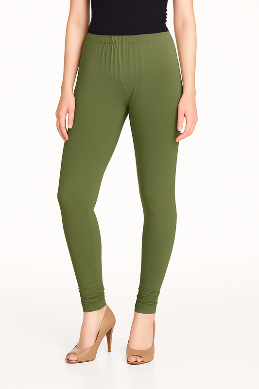 Bottle Green Women's Solid Churidar Stretchable Cotton Blend Legging
