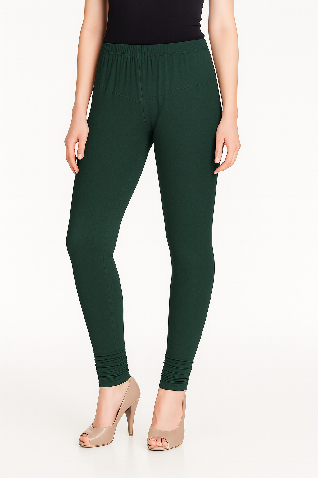 Hunter Green Women's Solid Churidar Stretchable Cotton Blend Legging
