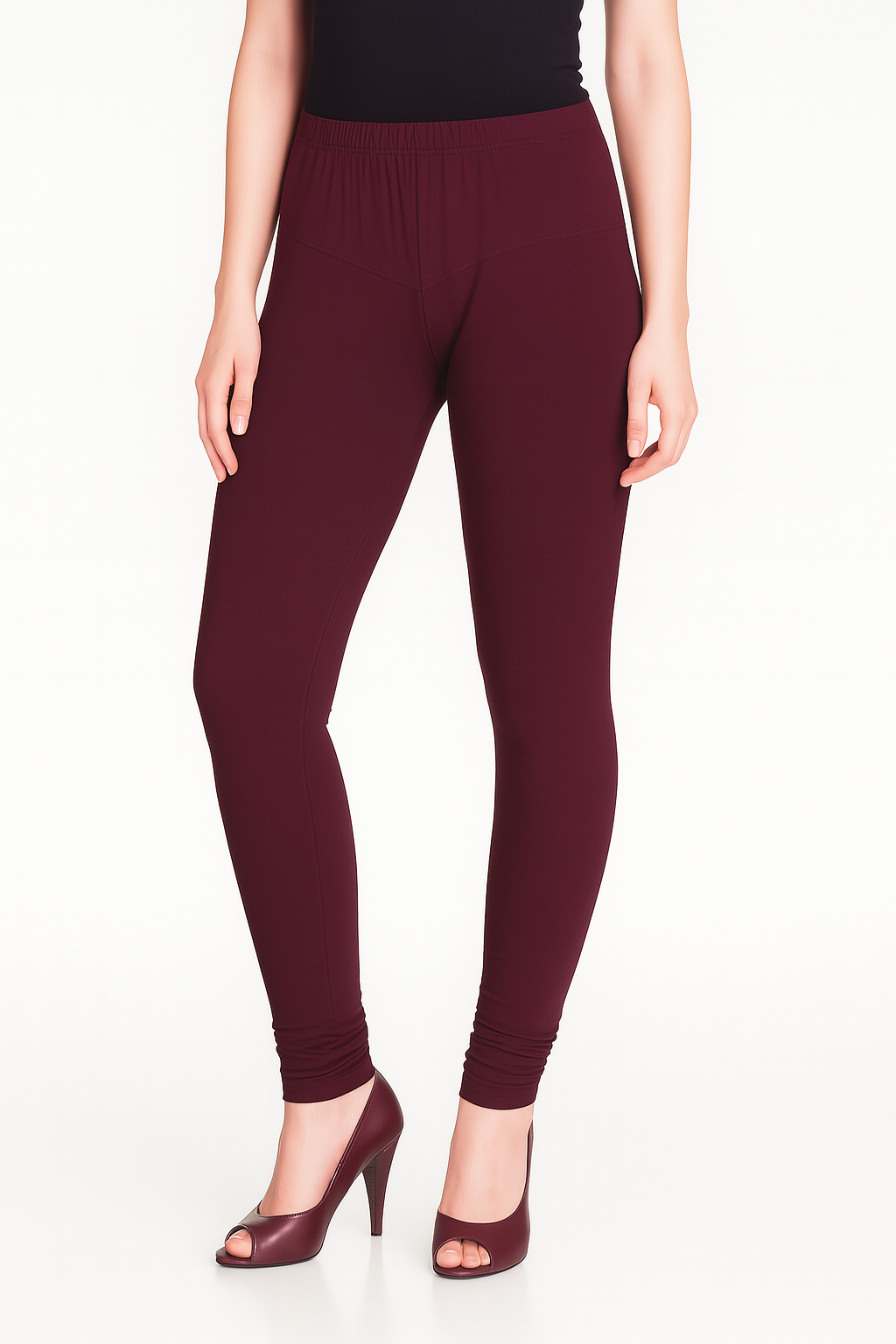 Burgundy Women's Solid Churidar Stretchable Cotton Blend Legging