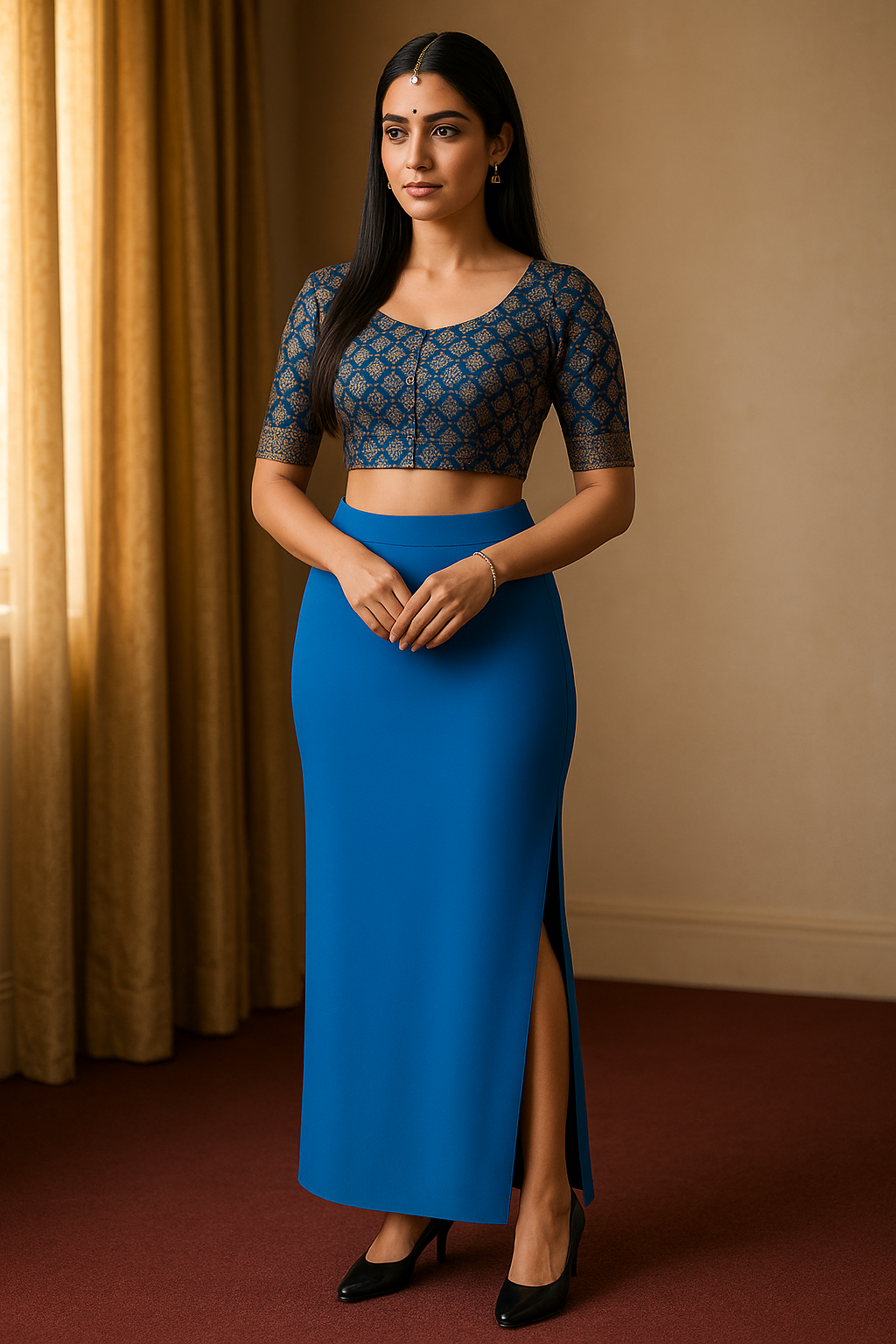 Turquoise Blue Women's Solid Shapewear