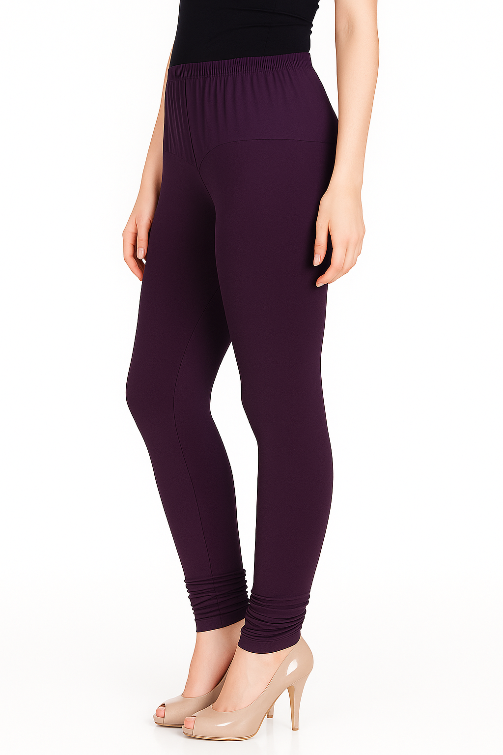 Royal Lilac Women's Solid Churidar Stretchable Cotton Blend Legging