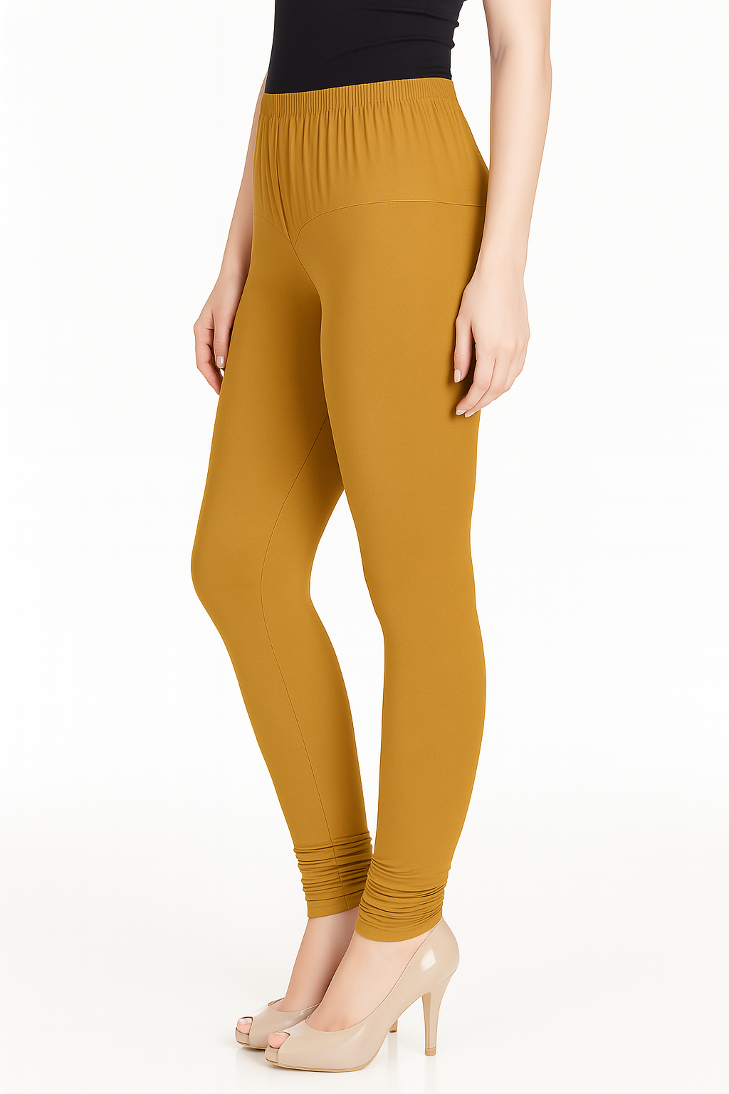 Yellow Women's Solid Churidar Stretchable Cotton Blend Legging