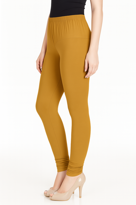 Yellow Women's Solid Churidar Stretchable Cotton Blend Legging
