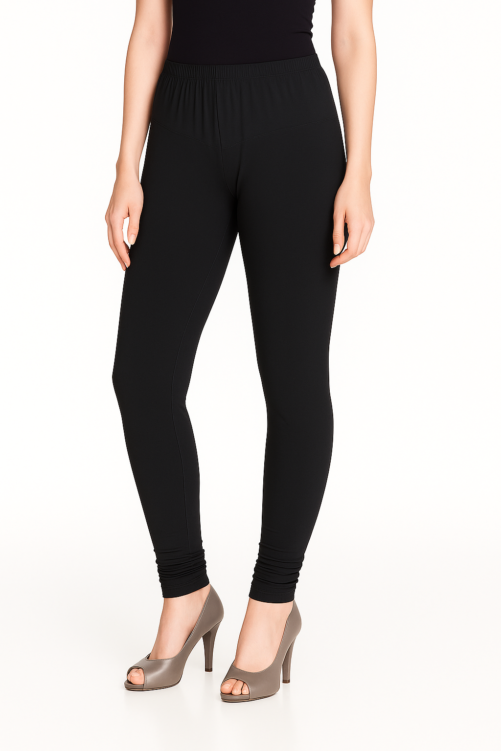 Mid night Black Women's Solid Churidar Stretchable Cotton Blend Legging