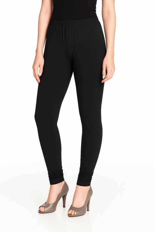 Mid night Black Women's Solid Churidar Stretchable Cotton Blend Legging