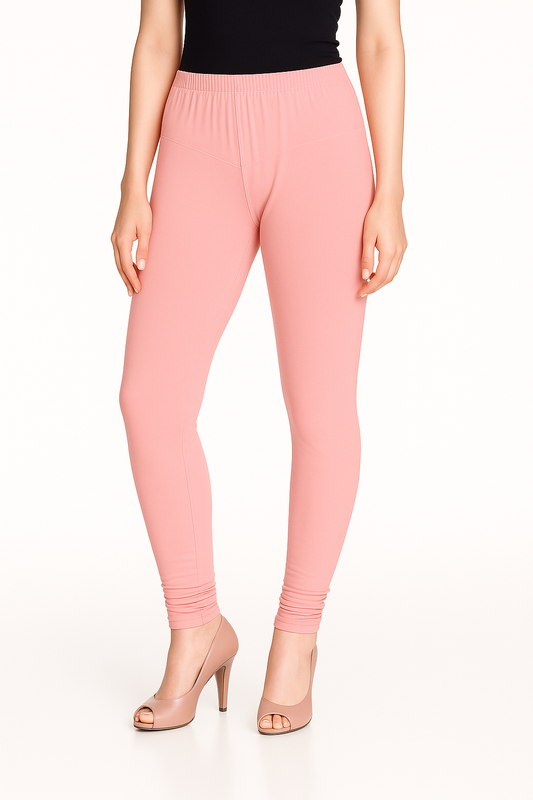 Baby Pink Women's Solid Churidar Stretchable Cotton Blend Legging