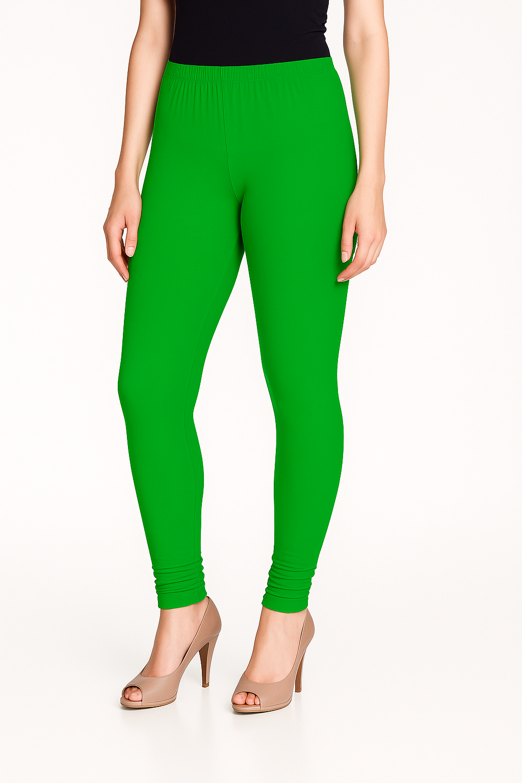 Lime Green Women's Solid Churidar Stretchable Cotton Blend Legging