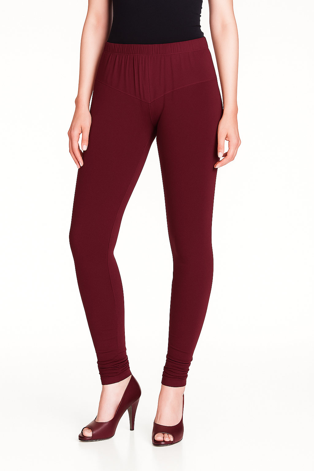 Dark Maroon Women's Solid Churidar Stretchable Cotton Blend Legging