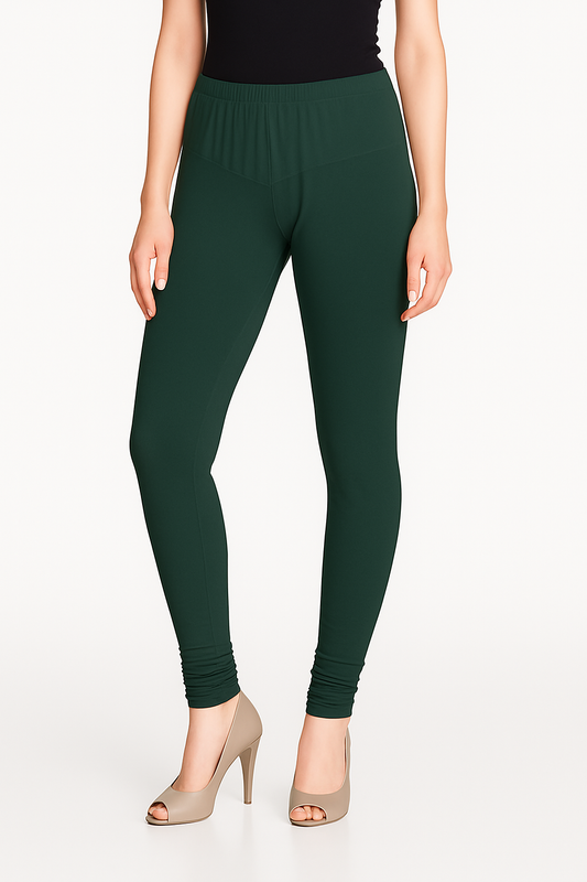 Green Women's Solid Churidar Stretchable Cotton Blend Legging