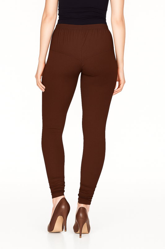 Leather Brown Women's Solid Churidar Stretchable Cotton Blend Legging